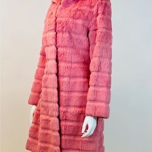 Wilsons Leather Pink Rabbit Fur Jacket with Plush Texture and Lapel Collar